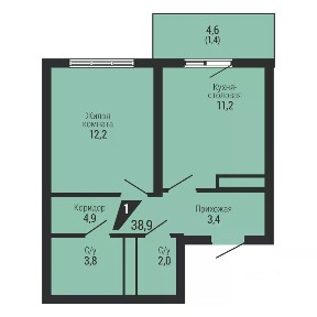 Продается 1-комн. квартира, 38,9 м²