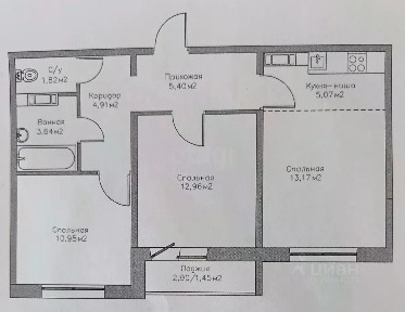 Продается 2-комн. квартира, 59,37 м²