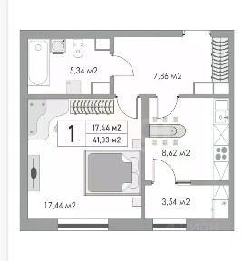 Продается 1-комн. квартира, 41,03 м²
