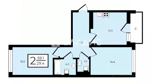 Продается 2-комн. квартира, 59,1 м²
