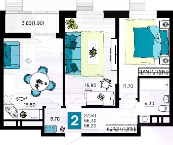 Продается 2-комн. квартира, 58,2 м²