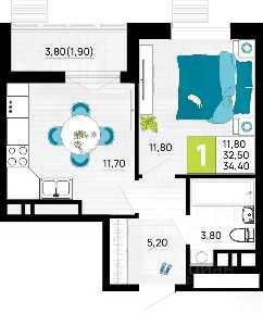 Продается 1-комн. квартира, 34,4 м²