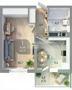 Продается 1-комн. квартира, 33,1 м²