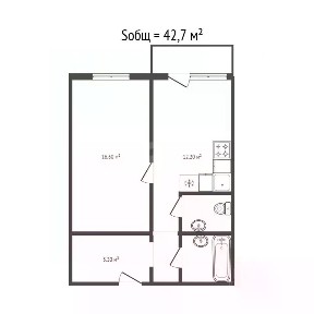Продается 1-комн. квартира, 42,7 м²