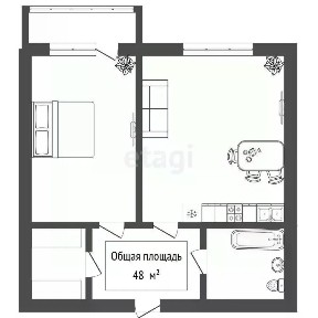 Продается 1-комн. квартира, 48 м²