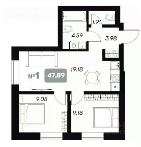Продаются 2-комн. апартаменты, 47,89 м²