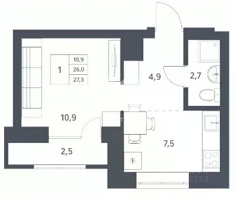 Продается 1-комн. квартира, 27,3 м²