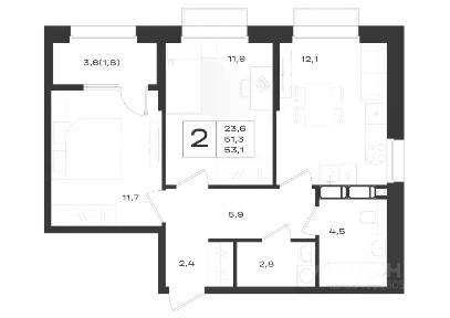 Продается 2-комн. квартира, 53,1 м²