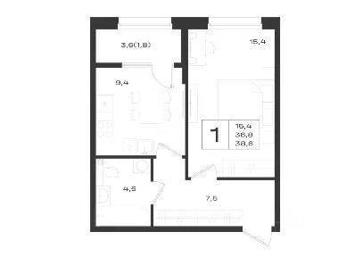 Продается 1-комн. квартира, 38,6 м²
