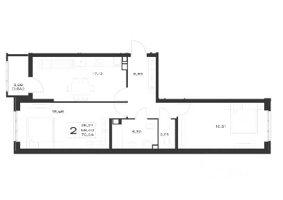Продается 2-комн. квартира, 70,04 м²