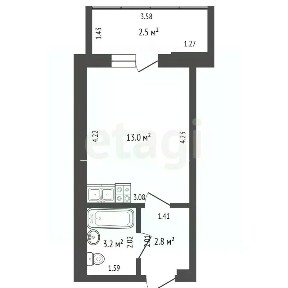 Продается студия, 19 м²