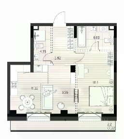 Продается 1-комн. квартира, 56,73 м²