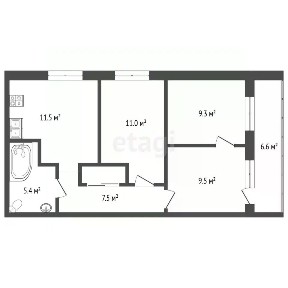 Продается 2-комн. квартира, 54,6 м²