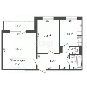 Продается 2-комн. квартира, 50,5 м²