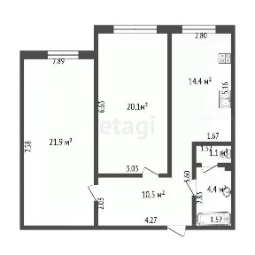 Продается 2-комн. квартира, 72,4 м²