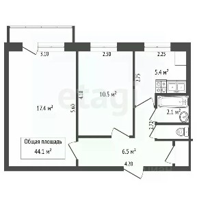 Продается 2-комн. квартира, 44,1 м²