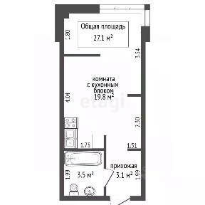 Продается студия, 27,1 м²