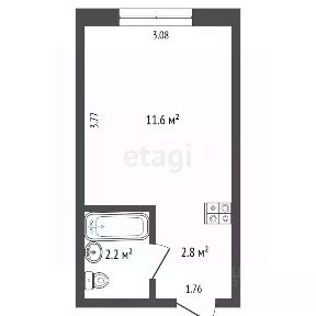 Продается студия, 16,8 м²