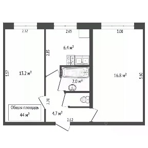 Продается 2-комн. квартира, 44 м²