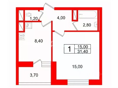 Сдается 1-комн. квартира, 31,4 м²