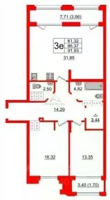 Продается 3-комн. квартира, 91,93 м²