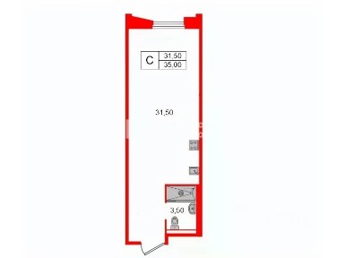 Продается апартаменты-студия, 35 м²