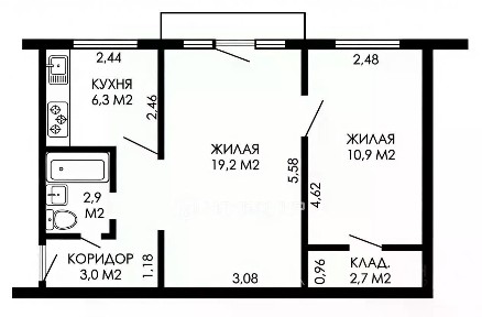 Продается 2-комн. квартира, 44,3 м²