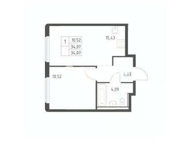 Продается 1-комн. квартира, 34,07 м²