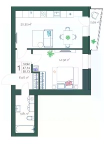 Продается 1-комн. квартира, 50,1 м²