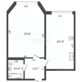 Продается 1-комн. квартира, 54,3 м²