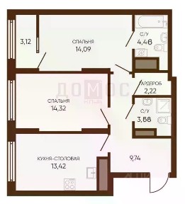 Продается 2-комн. квартира, 60,3 м²