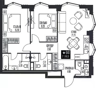 Продается 2-комн. квартира, 68,3 м²