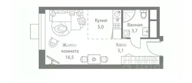 Продается студия, 30,3 м²