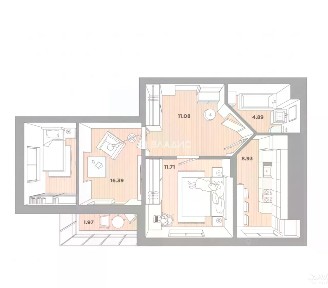 Продается 3-комн. квартира, 52,5 м²