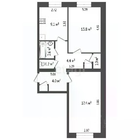 Продается 2-комн. квартира, 53,3 м²