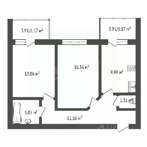 Продается 2-комн. квартира, 55,54 м²