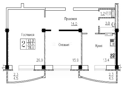 Продается 2-комн. квартира, 78,6 м²