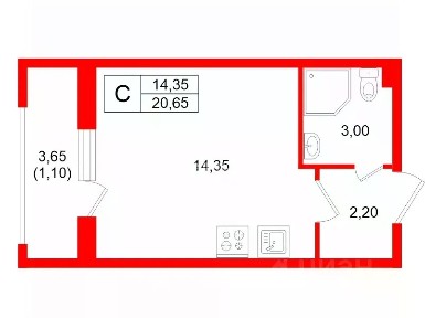 Продается студия, 20,65 м²