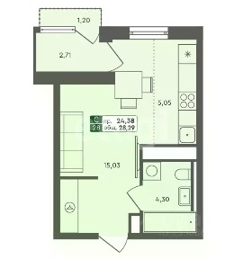 Продается студия, 28,29 м²
