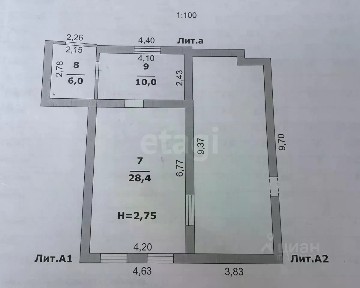 Продается 50% часть дома, 44,4 м²
