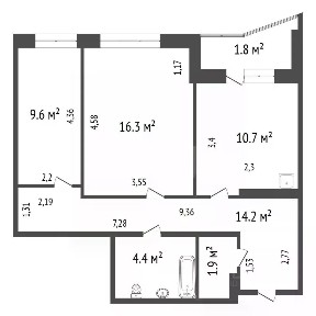 Продается 2-комн. квартира, 57,1 м²