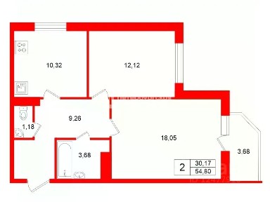 Продается 2-комн. квартира, 54,8 м²