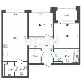 Продается 2-комн. квартира, 62,6 м²