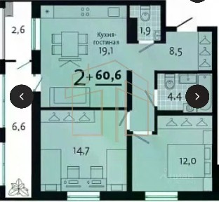 Продается 2-комн. квартира, 60,6 м²