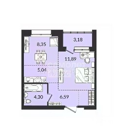 Продается квартира свободной планировки, 38,6 м²