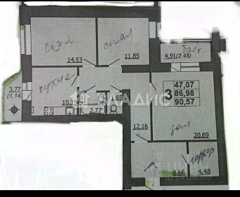 Продается 3-комн. квартира, 90,57 м²