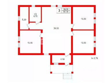 Продается 1-этажный дом, 97,7 м²