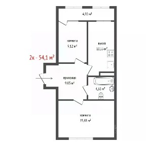 Продается 2-комн. квартира, 54,1 м²