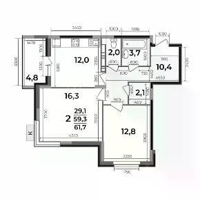 Продается 2-комн. квартира, 61,7 м²