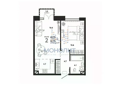 Продается 1-комн. квартира, 41,4 м²